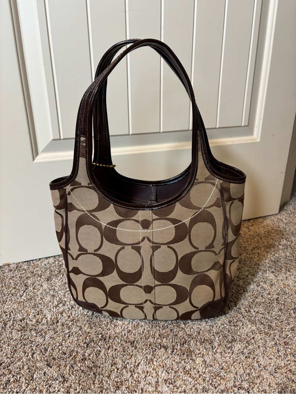 E159 Vintage Coach Brown Signature Hobo Shoulder Bag w/checkbook cover - Picture 2 of 16